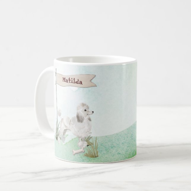 Mug Nom personnalisé Poodle blanc chien animal (Devant gauche)
