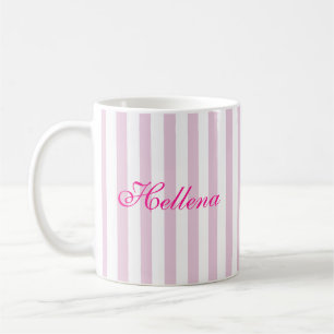 Mug Nom personnalisé Rayures Rose Chaude et Blanc Rétr