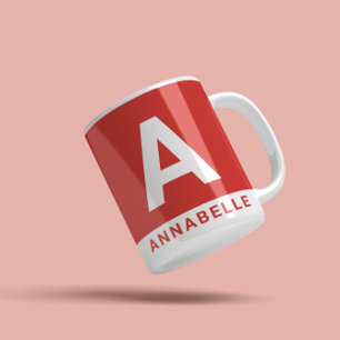 Mug Nom personnalisé rouge moderne gras en bloc de cou