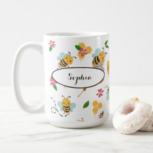 Mug Nom personnalisé sur le motif Bumblebee mignon