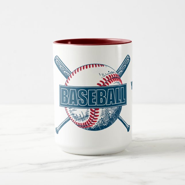 Mug Nom personnalisé, texte et couleur Baseball (Centre)