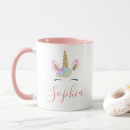 Mug Nom personnalisé Unicorn Head Cute Pastel Rainbow