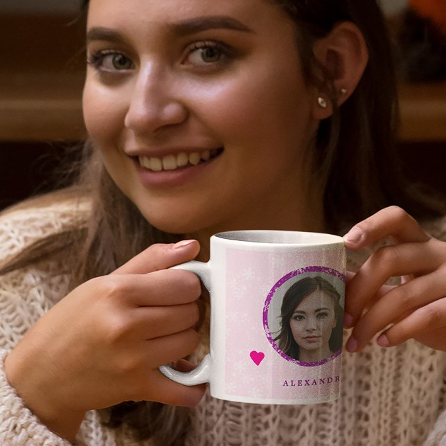 Mug Nom photo famille de Noël rose personnalisée (Créateur téléchargé)