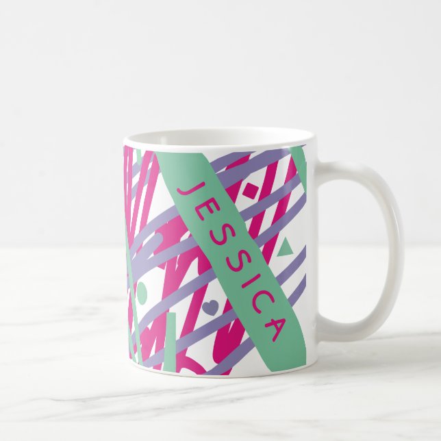 Mug Nom Pink Purple Turquoise Formes Candy Lignes Abst (Droite)