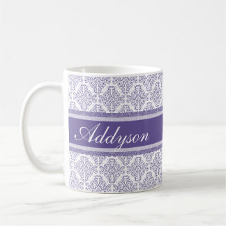 Mug Nom pourpre violet de coutume de motif de damassé
