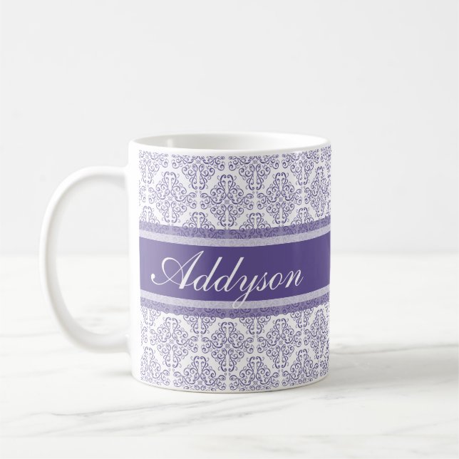 Mug Nom pourpre violet de coutume de motif de damassé (Gauche)