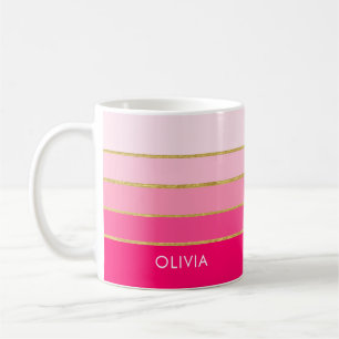 Mug Nom rose et or brillant personnalisé