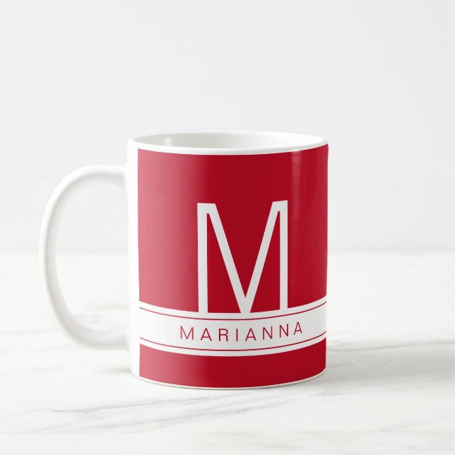Mug Nom Rouge personnalisé Premier Monogramme Moderne  (Gauche)