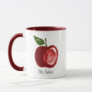 Mug Nom simple de l'enseignant de la pomme rouge