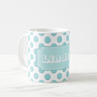 Mug Nom turquoise personnalisé de pois