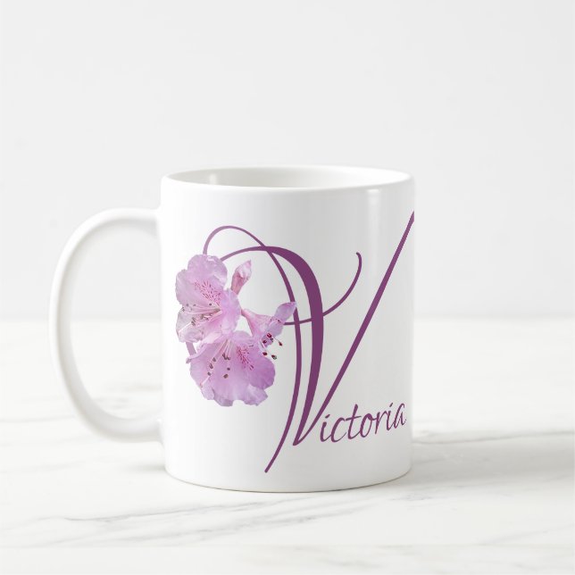 Mug Nom Victoria personnalisable boho rose floral (Gauche)