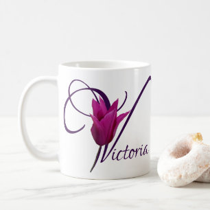 Mug Nom Victoria personnalisé pourpre tulip floral