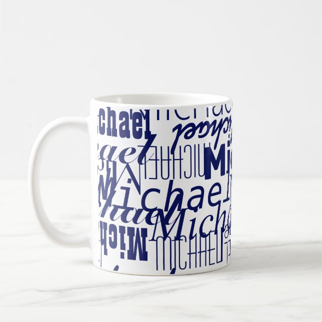Mug Noms bleu foncé surlignés estampillés partout (Gauche)