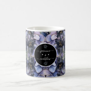 Mug Noms de couple de mariage classique floraux noirs 