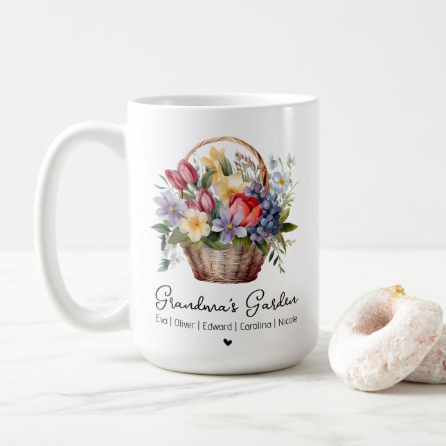 Mug Noms du jardin de la grand-mère Panier floral aqua (Avec donut)
