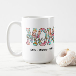 Mug Noms personnalisés d'enfants Floral Maman bénie