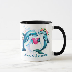 Mug Noms personnalisés des couples de dauphins