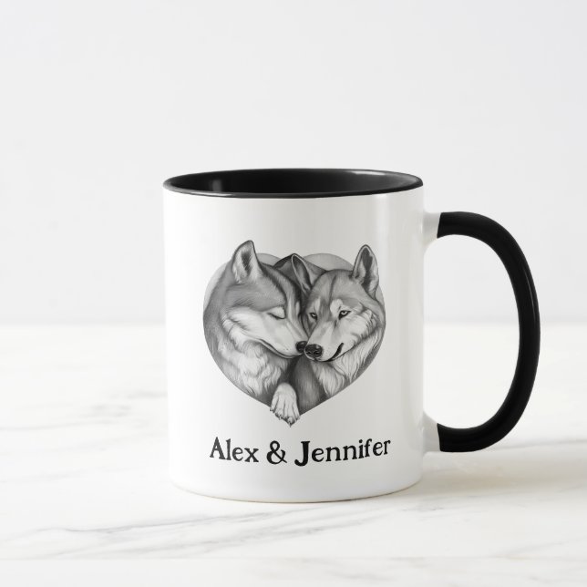 Mug Noms personnalisés des couples de loups (Droite)