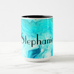 Mug Noms personnalisés Geode en agate Art Bleu Noir