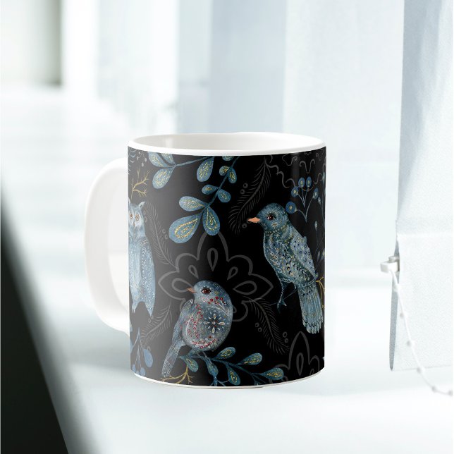 Mug Nordique Blue Bird Owl Floral (Créateur téléchargé)