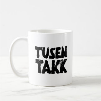 Mug Norvégien "Merci" noir et blanc Lino coupé