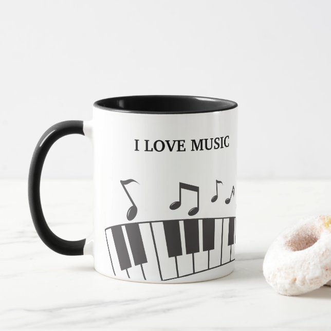 Mug Notes de clavier de piano de texte personnalisé (Avec donut)