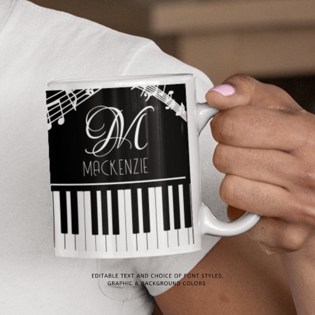 Mug Notes de musique Clavier Nom du monogramme Couleur (Créateur téléchargé)