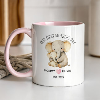 Mug Notre premier jour de fête des Mères, Maman Élépha
