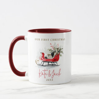 Mug Notre Premier Noël Élégant Traîneau Aquarelle