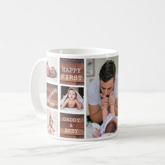 Mug Notre premier Noël Nouveau Papa 7 Photo Collage Wo (Devant gauche)