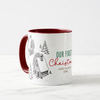 Mug Notre Premier Noël Village Rustique d'Hiver