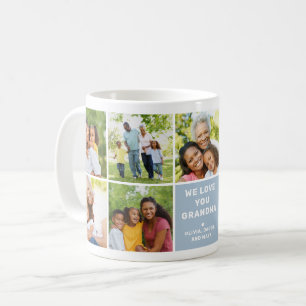 Mug Nous aimons grand-mère Collage photo bleu moderne