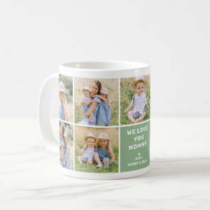 Mug Nous aimons maman Collage photo vert moderne