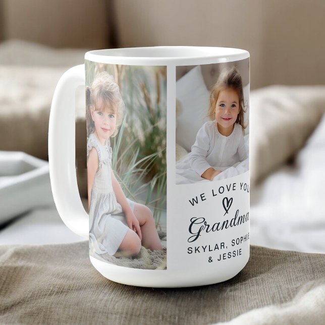 Mug Nous t'aimons Grand-mère Petits-enfants Collage ph (A thoughtful gift for Grandma with photos of her Grandchildren.)