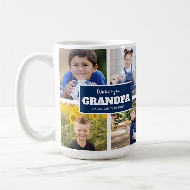 Mug Nous t'aimons Grand-père 4 Photo Marine Bleu Café  (Gauche)