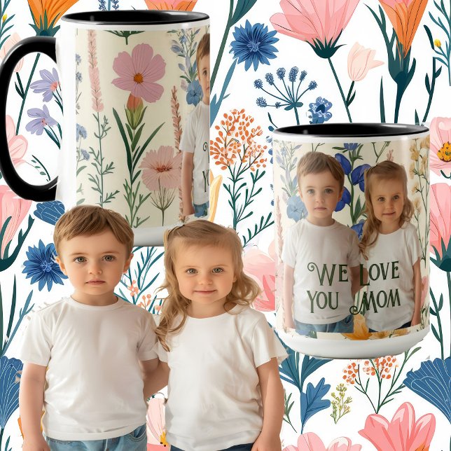 Mug Nous t'aimons Maman Verdure Feuille Fête des mères (We Love You Mom Greenery Leaves Mothers Day Photo Mug)