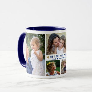 Mug Nous t'aimons Papa 5 Photo Collage Nom Navy Blue