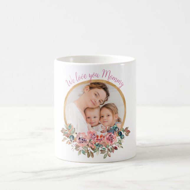 Mug Nous vous aimons maman 1 photo aquarelle fleurs (Centre)