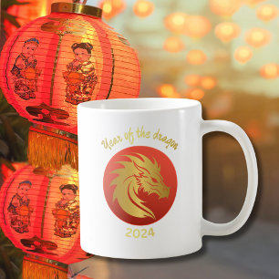 Mug Nouvel An chinois du Dragon Cadeau Rouge et Or