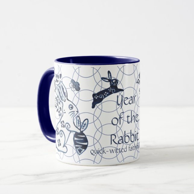Mug Nouvel An chinois du lapin Zodiac Bleu Artiste (Devant gauche)
