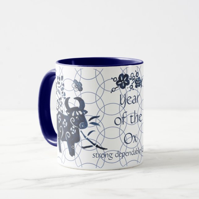 Mug Nouvel An chinois Ox Zodiac Artistique moderne ble (Devant gauche)