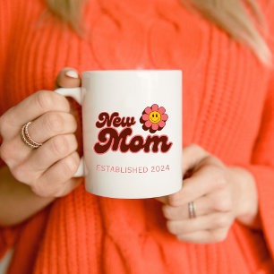 Mug Nouvelle maman, rétro fleur rose année personnalis