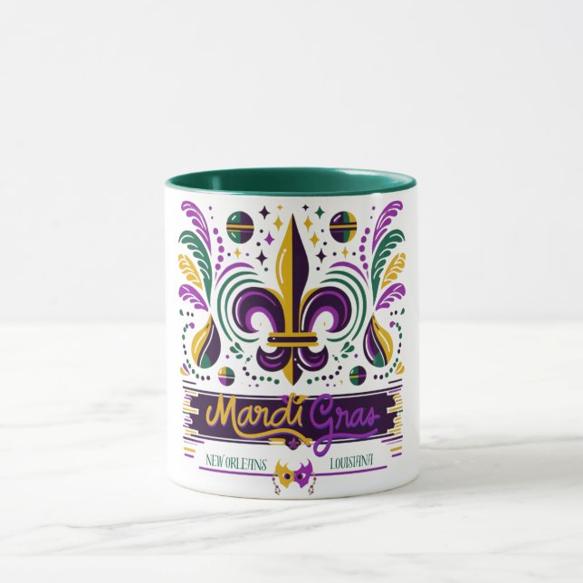 Mug Nouvelle-Orléans Mardi Gras jaune violet vert (Centre)