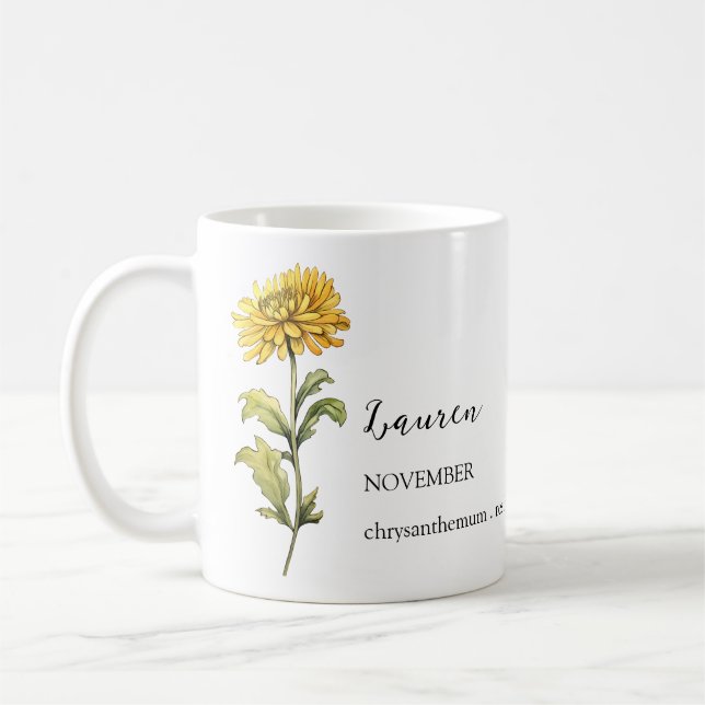 MUG NOVEMBRE CHRYSANTHEMUM NOM DU MOIS DE NAISSANCE (Gauche)