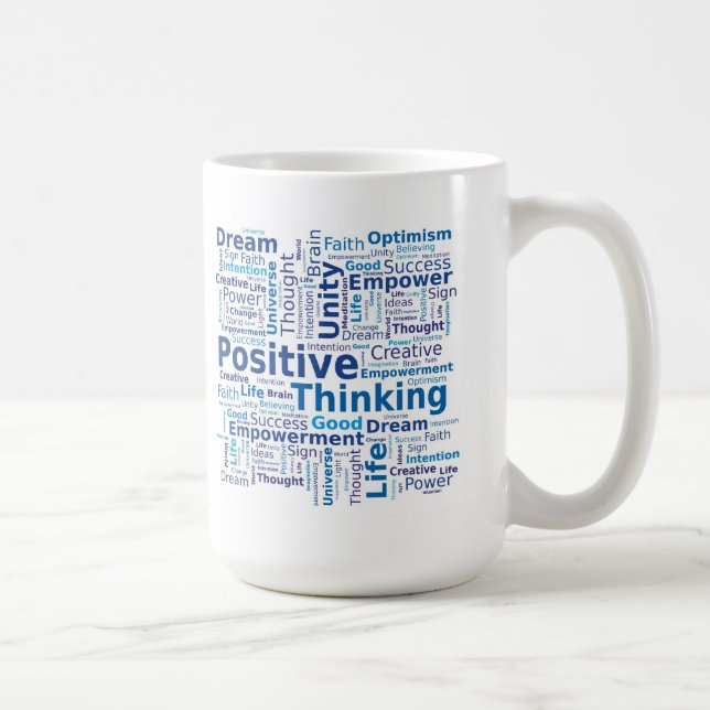 Mug Nuage de pensée positif de mot - couleurs bleues (Droite)