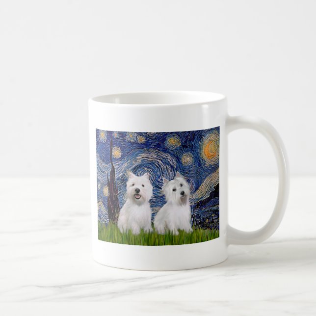 Mug Nuit étoilée - Westies (deux) (Droite)