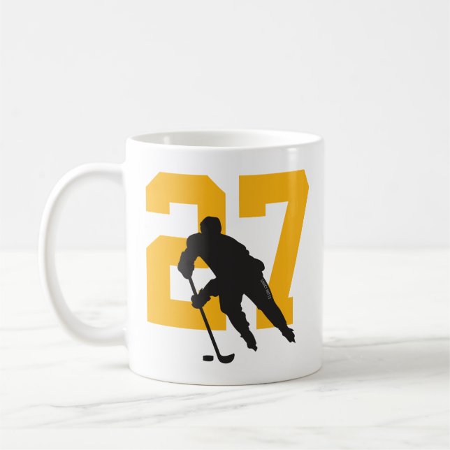Mug Numéro du joueur de hockey personnalisé Black Gold (Gauche)