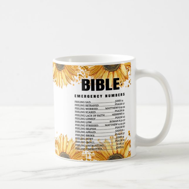 Mug Numéros d'urgence biblique Fleur de tournesol (Droite)