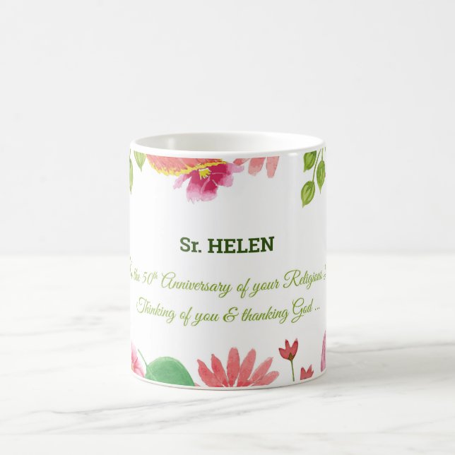 Mug Nun Religious 50e Anniversaire Fleurs aquarelles (Centre)