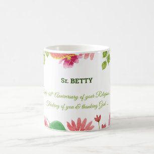 Mug Nun Religious 60e Anniversaire Fleurs aquarelles